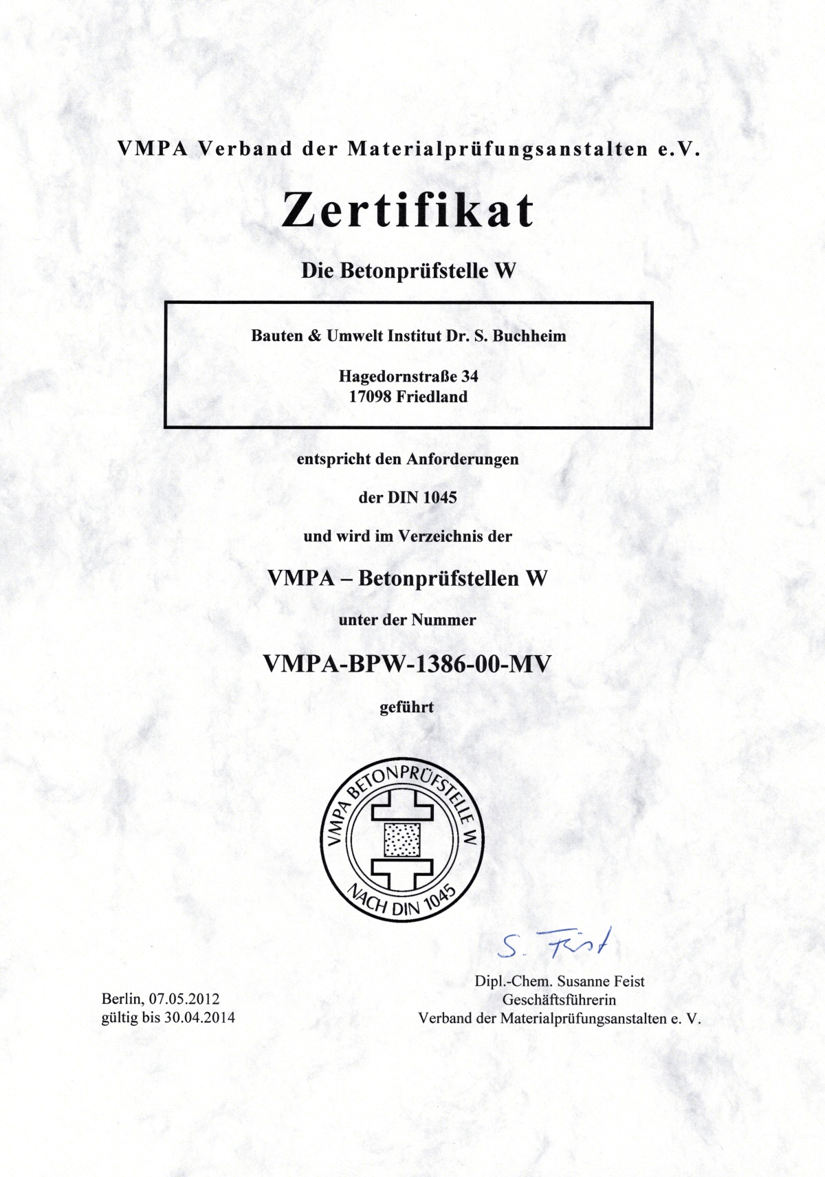 Anerkennung und Zertifizierung Baustofflabore.de